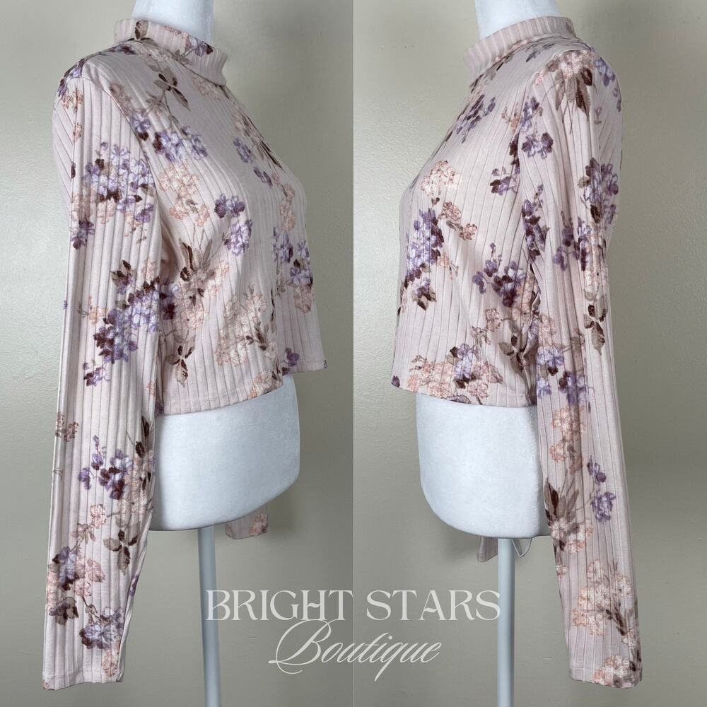 Rare Floral Cropped Mock Neck Ribbed Top Long Sleeve ASO Enid Sinclair Wednesday - Picture 7 of 11
